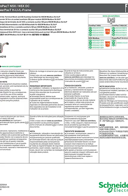 schneider施耐德ComPacT NSX_ PowerPacT H-_ J-_ L-Frame - 适用于 BSCM Modbus SL_ULP 的 24 Vdc 端子块和 SD 辅助触点 - 说明页